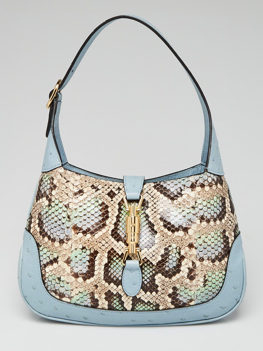 Gucci Blue/Multicolor Ostrich/Snakeskin Jackie 1961 Small Shoulder Bag