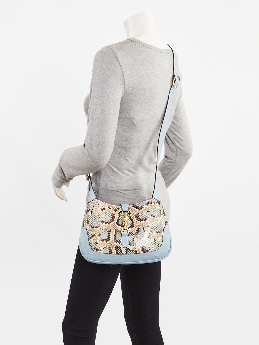 Gucci Blue/Multicolor Ostrich/Snakeskin Jackie 1961 Small Shoulder Bag