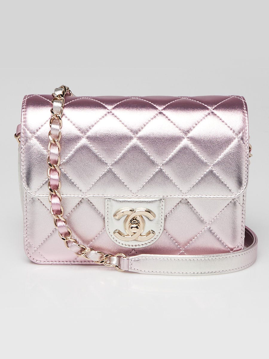 Chanel Pink Iridescent Quilted Lambskin Leather Flap Wallet Bag