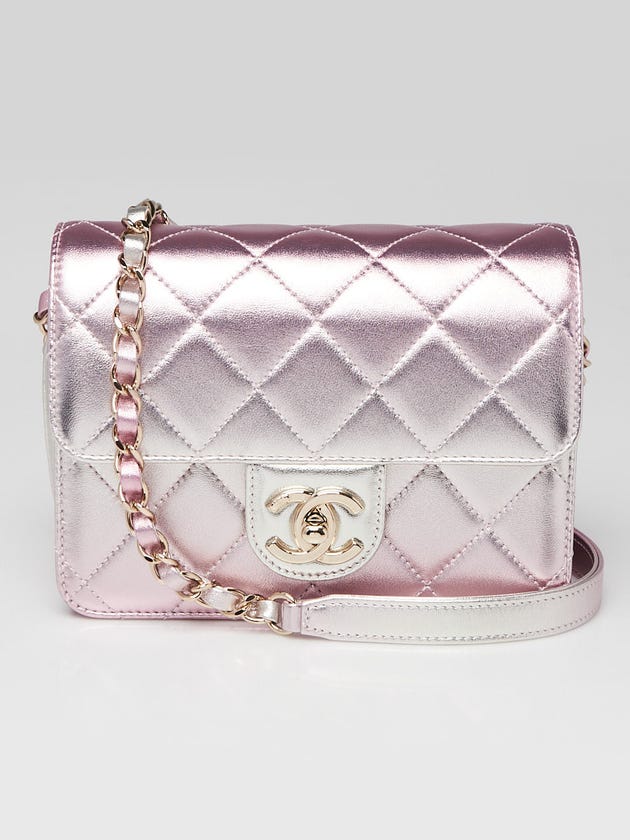 Chanel Pink Iridescent Quilted Lambskin Leather Flap Wallet Bag