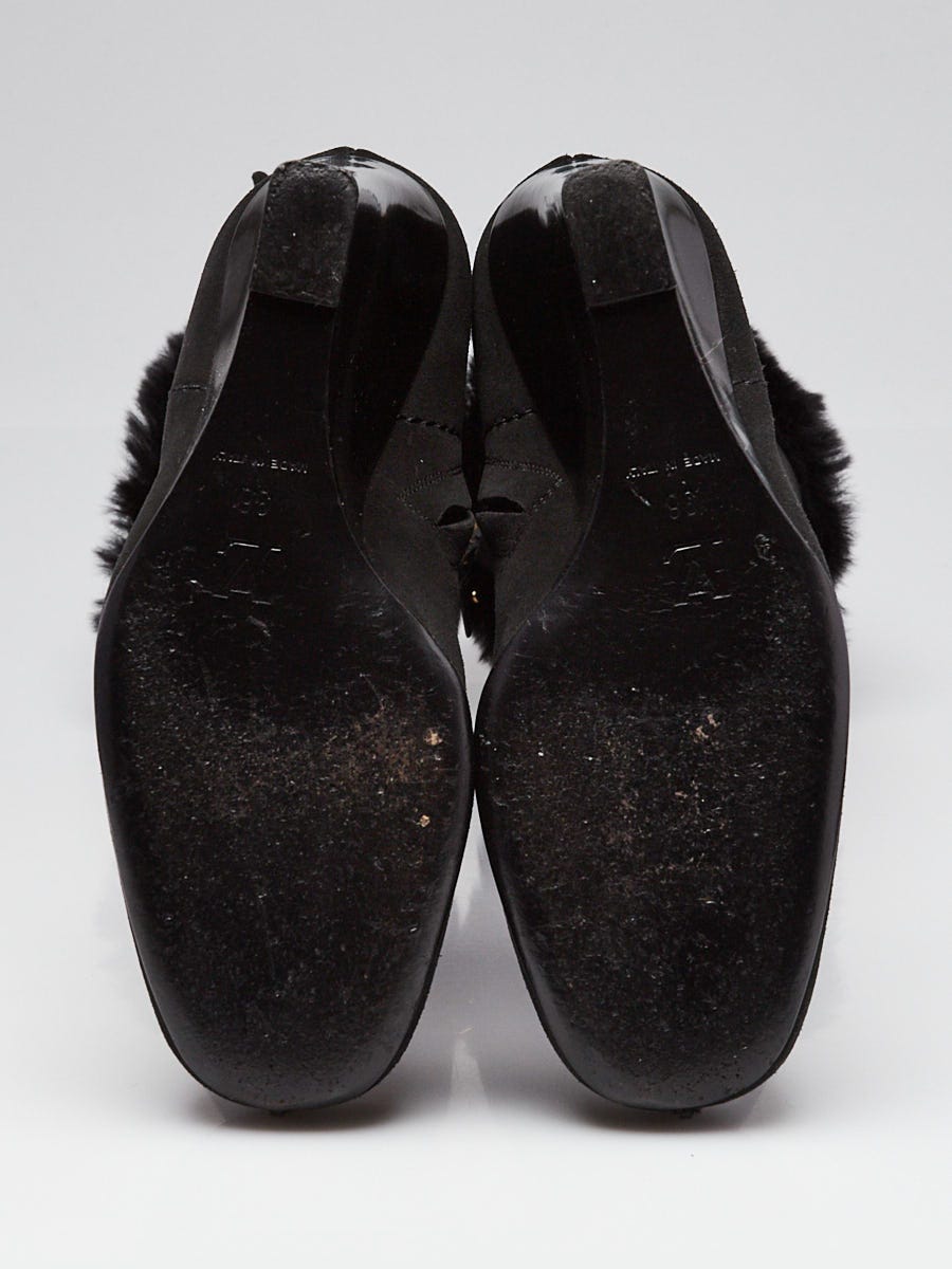 Louis Vuitton Black Suede Fur Wedge Boots Size 5.5/36