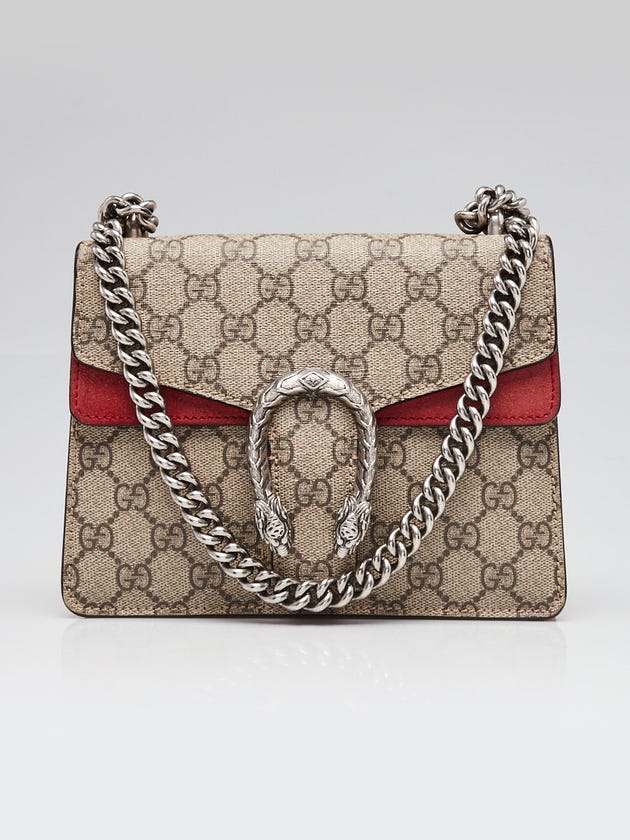 Gucci Beige/Red GG Supreme Coated Canvas/Suede Mini Dionysus Shoulder Bag