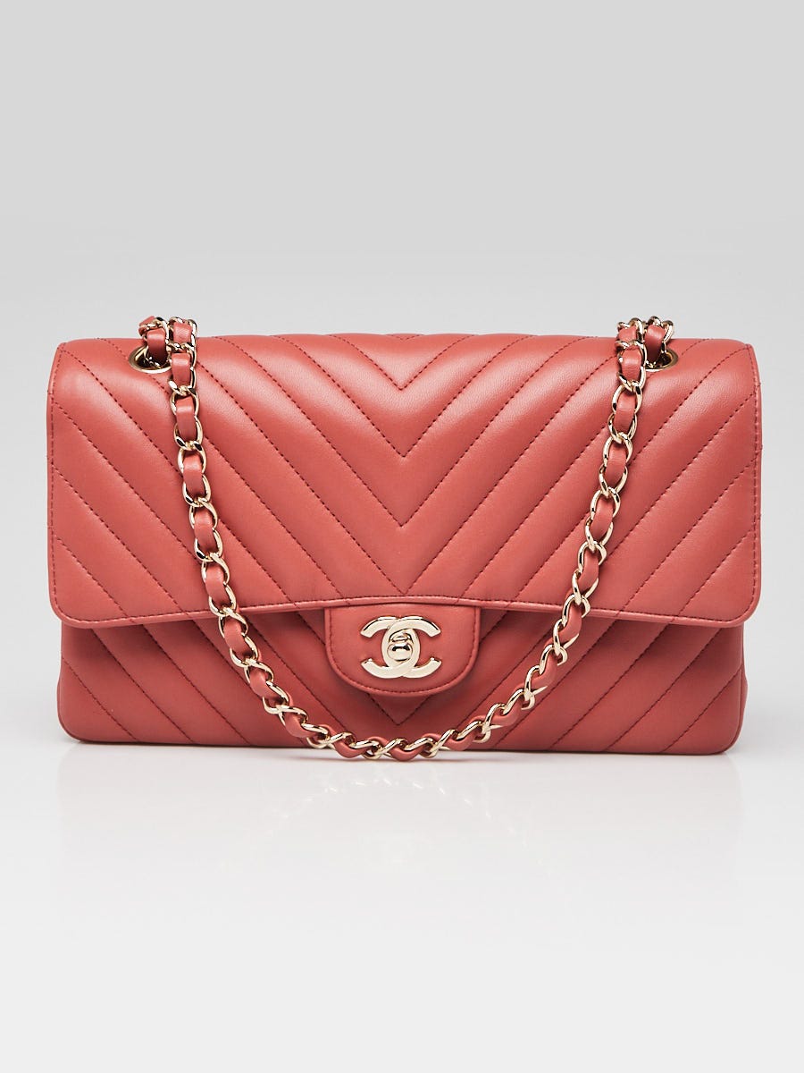 Chanel Rosewood Chevron Quilted Lambskin Leather Classic Medium Double Flap Bag
