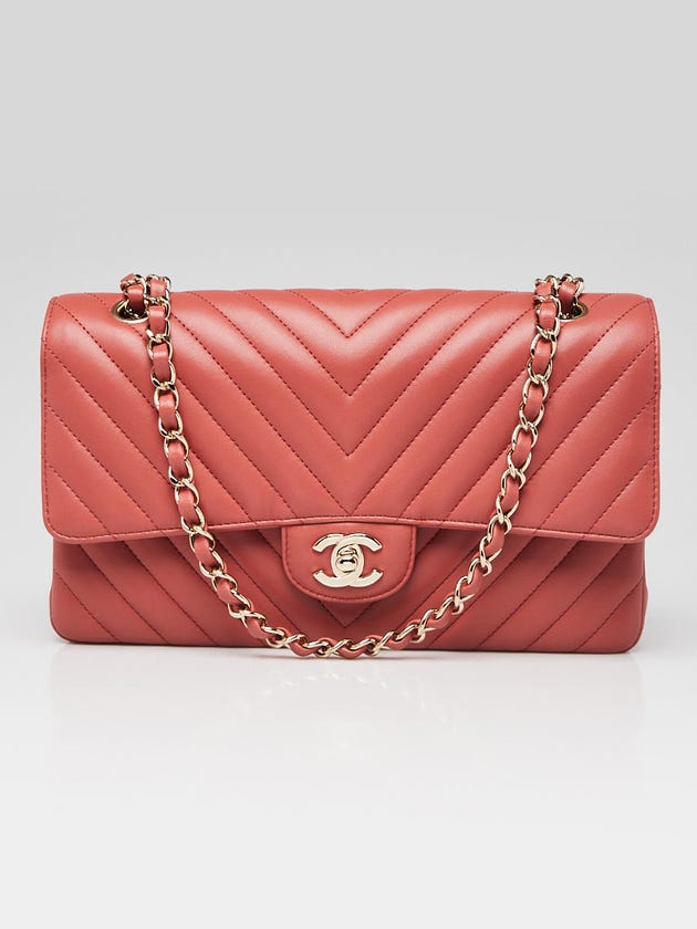 Chanel Rosewood Chevron Quilted Lambskin Leather Classic Medium Double Flap Bag