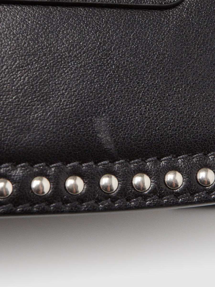 Prada Black City Calf Leather Turquoise Studded Folk Corsiere