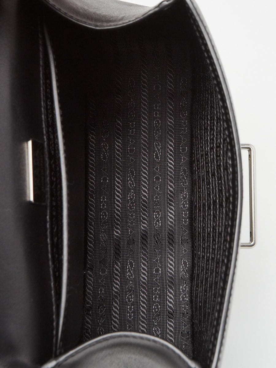 Prada Black City Calf Leather Turquoise Studded Folk Corsiere