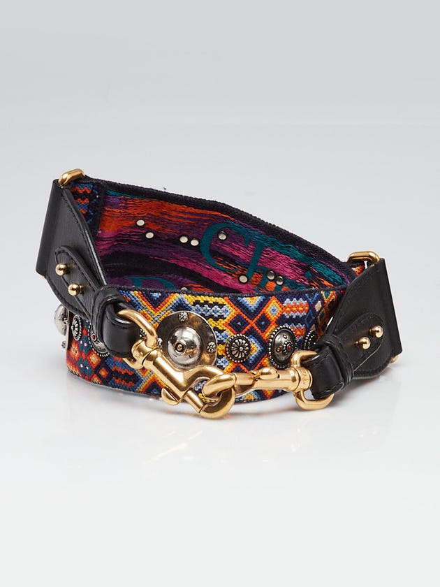 Christian Dior Multicolor Embroidered Studded Canvas Shoulder Strap
