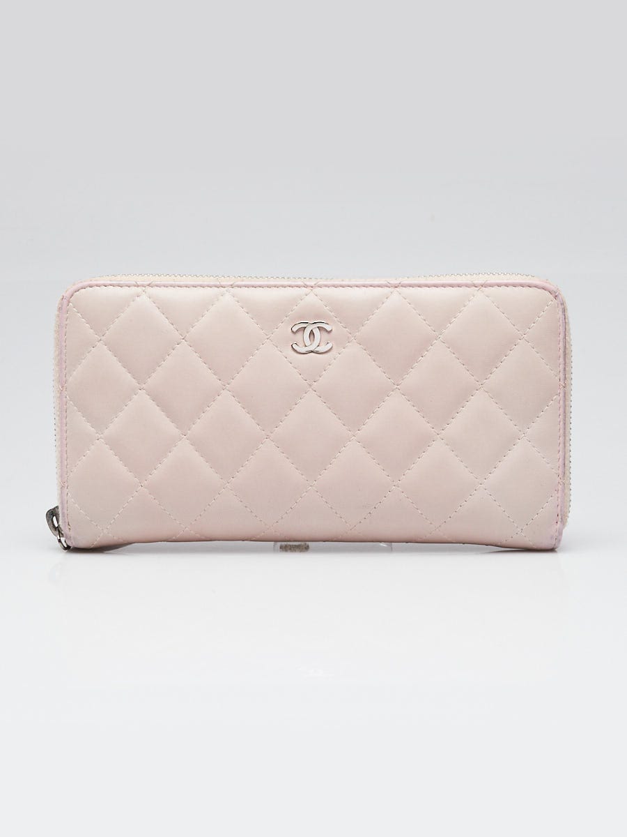 Chanel Pink Quilted Lambskin Leather L-Gusset Zip Wallet