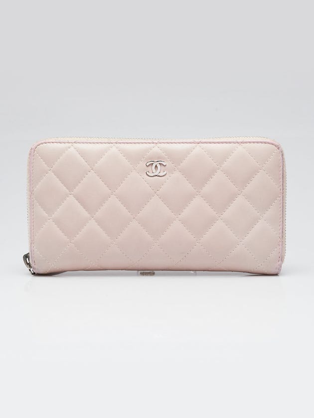 Chanel Pink Quilted Lambskin Leather L-Gusset Zip Wallet