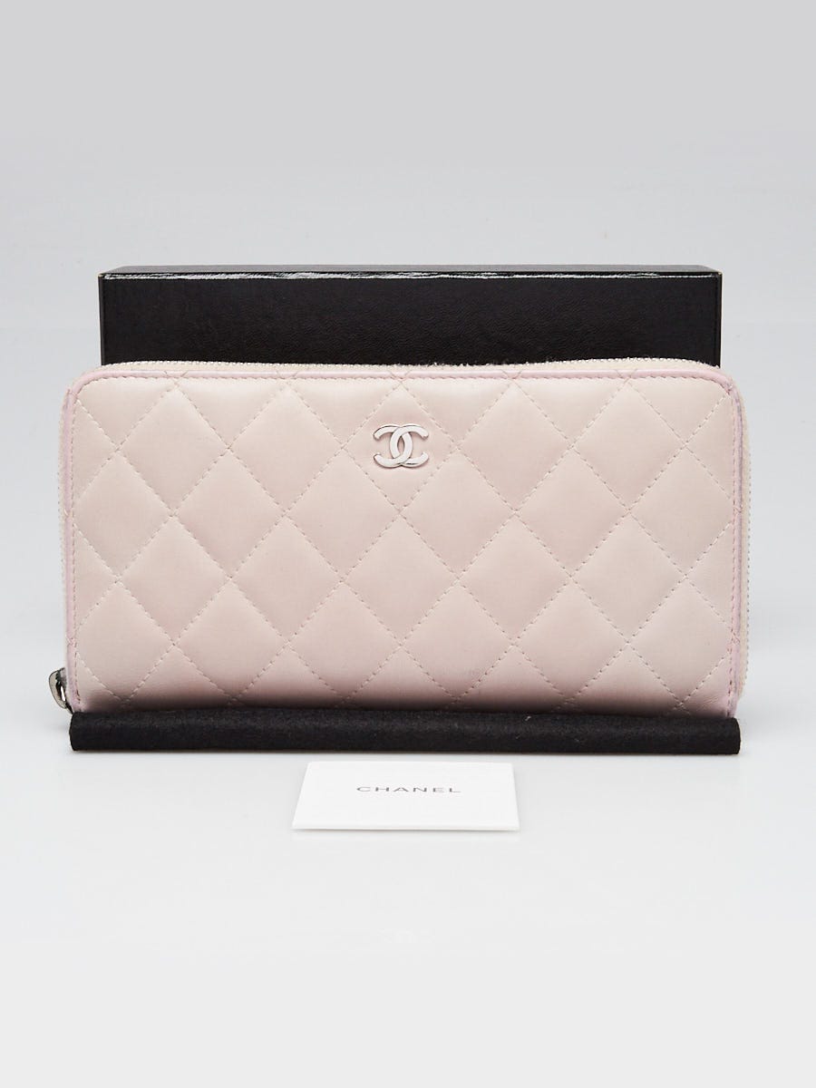 Chanel Pink Quilted Lambskin Leather L-Gusset Zip Wallet