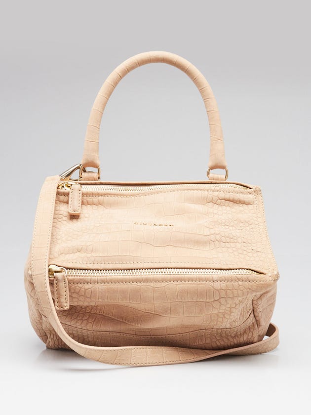 Givenchy Beige Crocodile Stamped Suede Small Pandora Bag