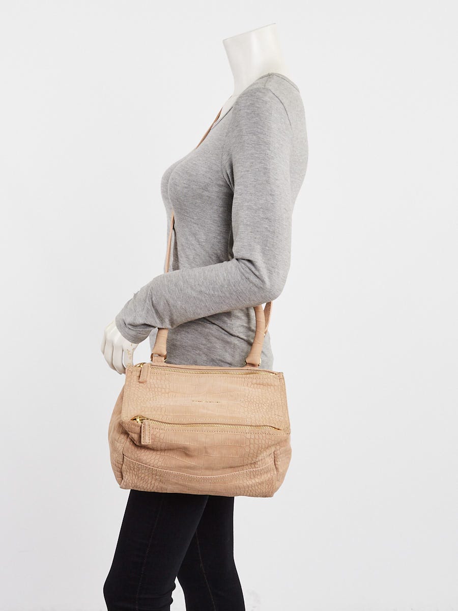 Givenchy Beige Crocodile Stamped Suede Small Pandora Bag