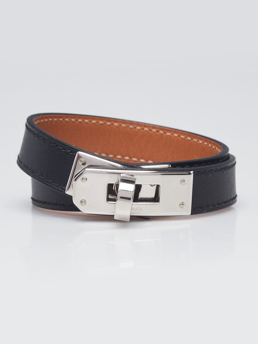 Hermes Black Chamonix Leather Palladium Plated Kelly Double Tour