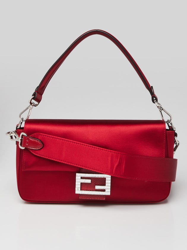 Fendi Red Satin Karung and Crystal Baguette Bag - 8BR600