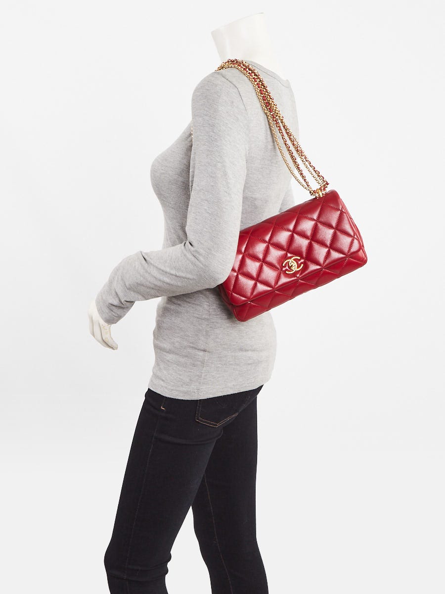 Chanel Dark Red Quilted Shiny Lambskin Quilted Multi Stand Flap