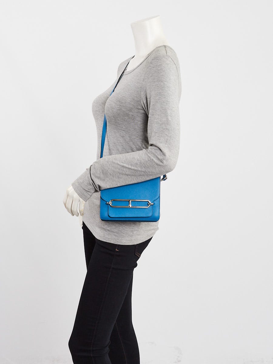 Hermes Bleu Hydra Evercolor Leather Palladium Plated MinI Roulis Bag