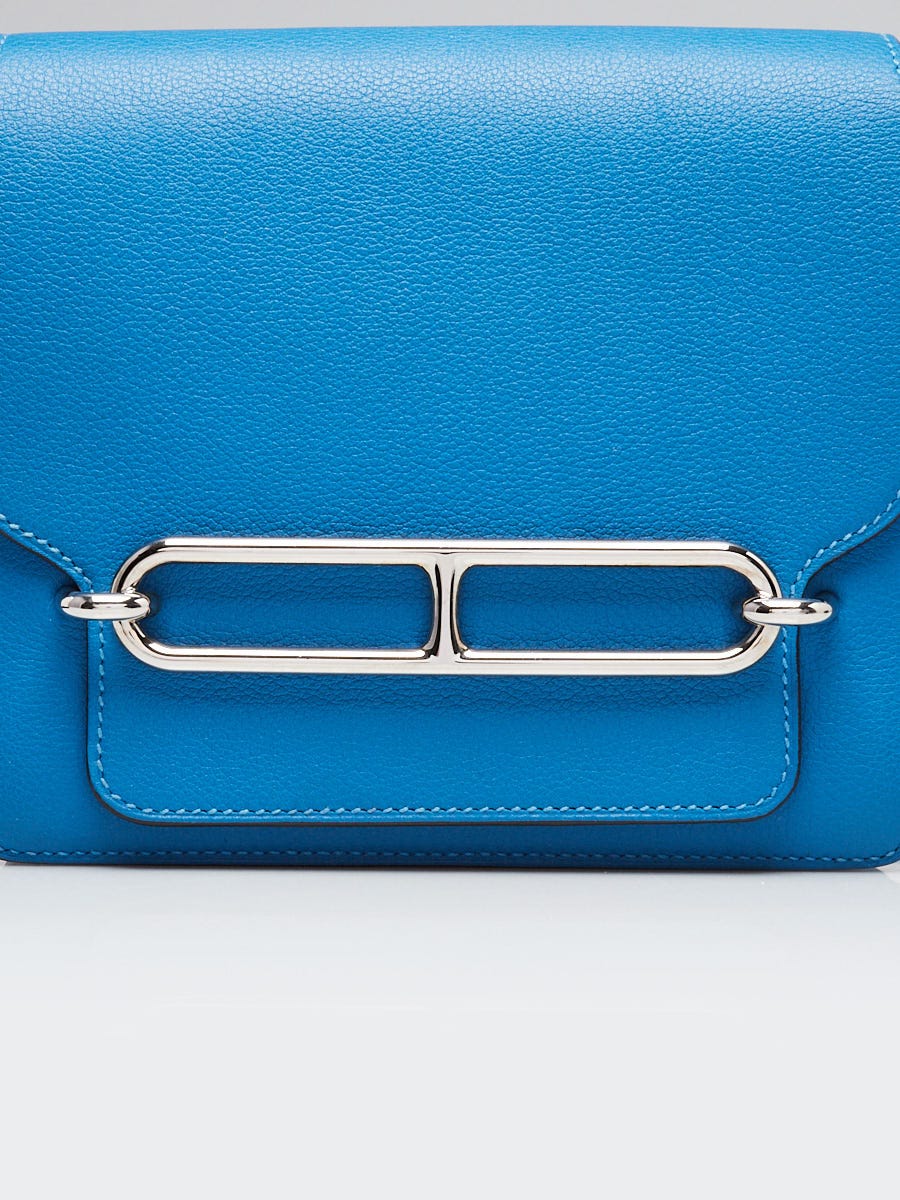 Hermes Bleu Hydra Evercolor Leather Palladium Plated MinI Roulis