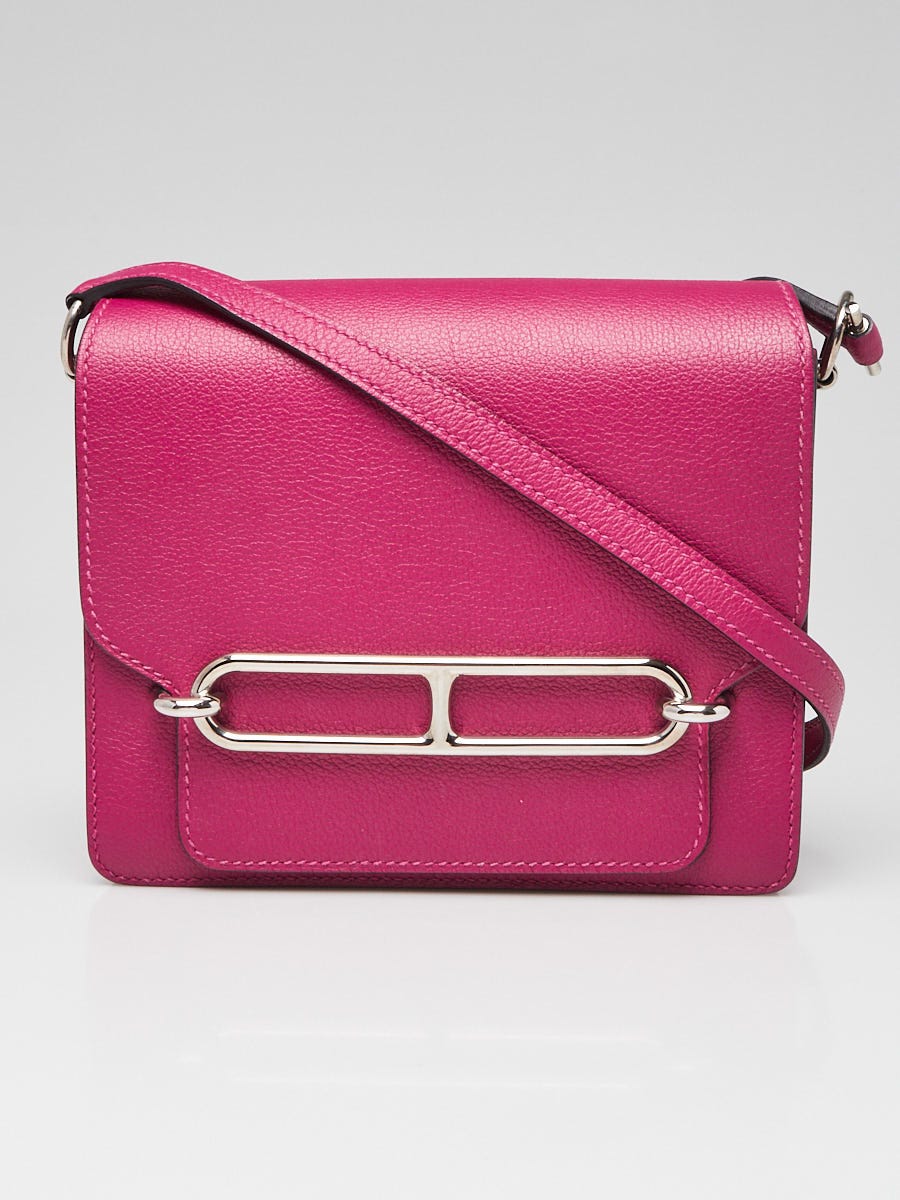 Hermes Rose Pourpre Evercolor Leather Palladium Plated Mini Sac Roulis Bag