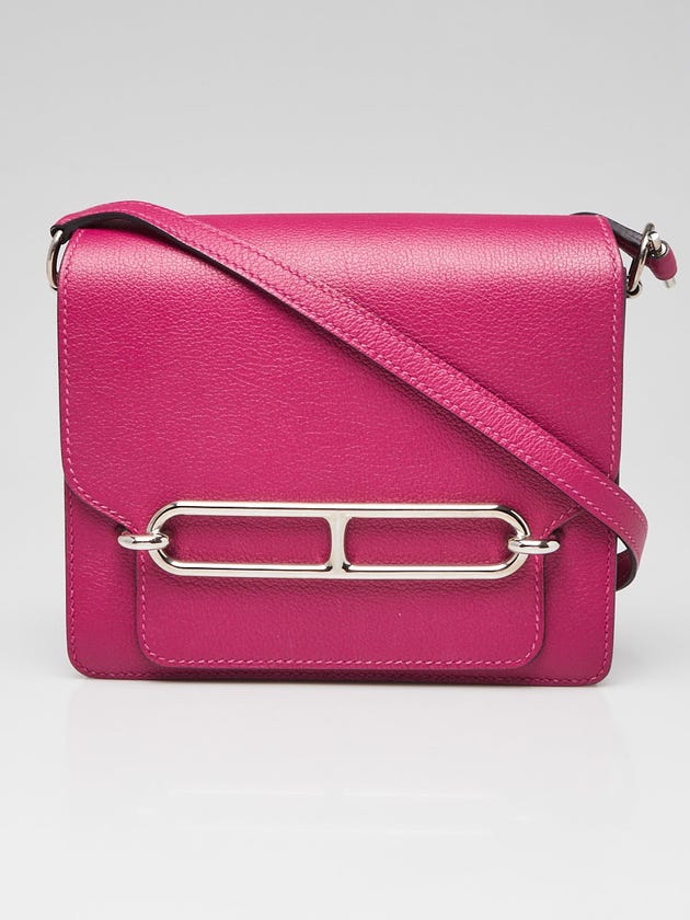 Hermes Rose Pourpre Evercolor Leather Palladium Plated Mini Sac Roulis Bag