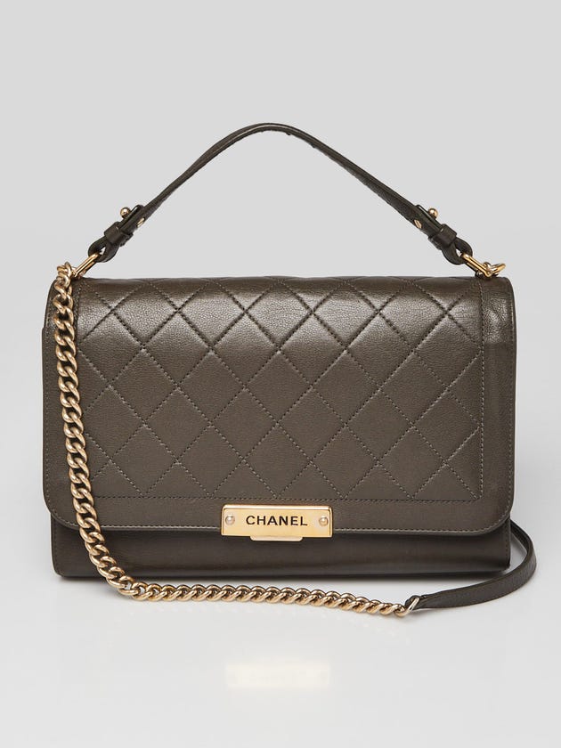 Chanel Khaki Quilted Leather Click Label Large Shoulder Bag
