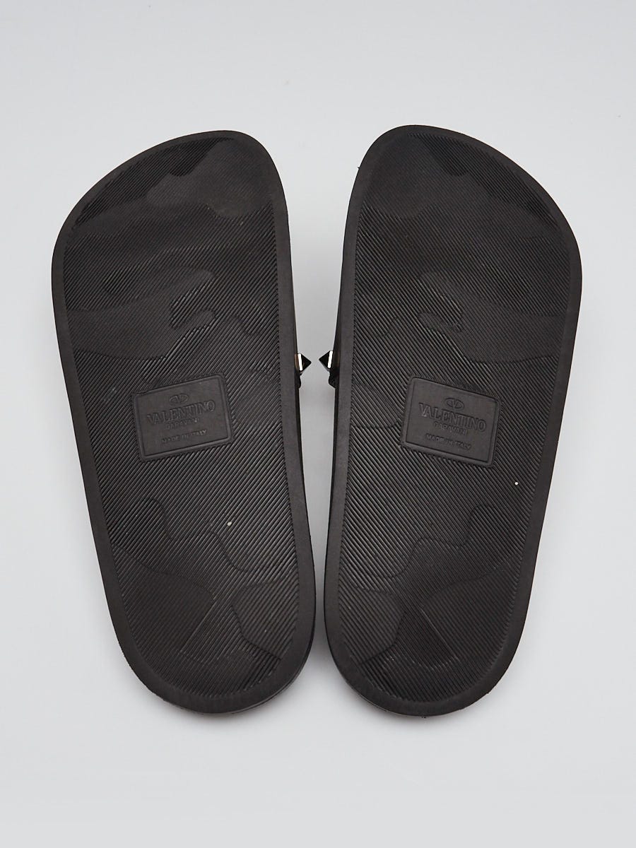 Valentino Black PVC Rockstud Pool Slide Sandals Size 7.5/38