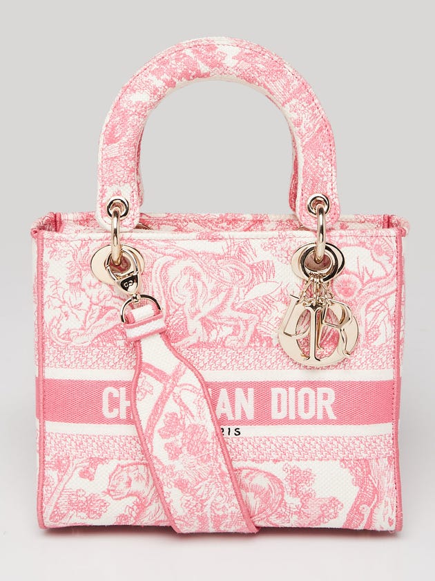 Christian Dior Pink/White Toile de Jouy Medium Lady D-Lite Bag