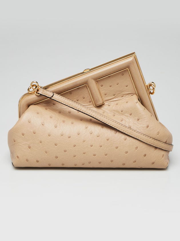 Fendi Beige Ostrich Leather Small First Bag 8BP129