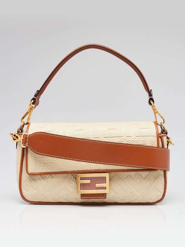 Fendi Beige/Brown FF Cotton Canvas Medium Baguette Bag - 8BR600