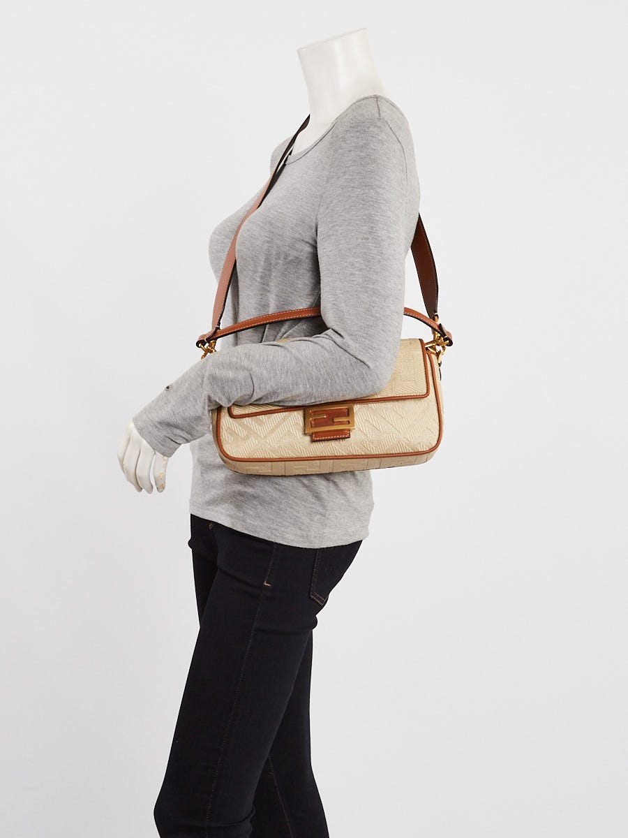 Fendi Beige/Brown FF Cotton Canvas Medium Baguette Bag - 8BR600