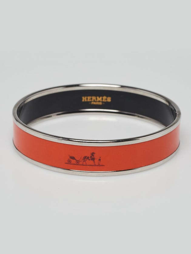 Hermes Orange Enamel Palladium Plated Caleche Narrow Bracelet