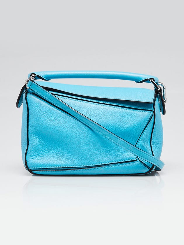 Loewe Bright Blue Pebbled Calfskin Leather Mini Puzzle Bag