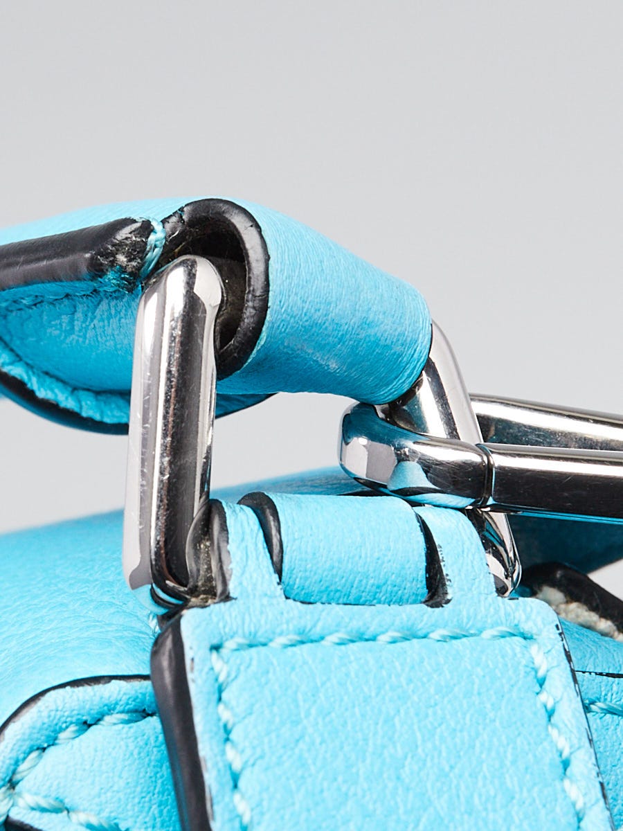 Loewe Bright Blue Pebbled Calfskin Leather Mini Puzzle Bag