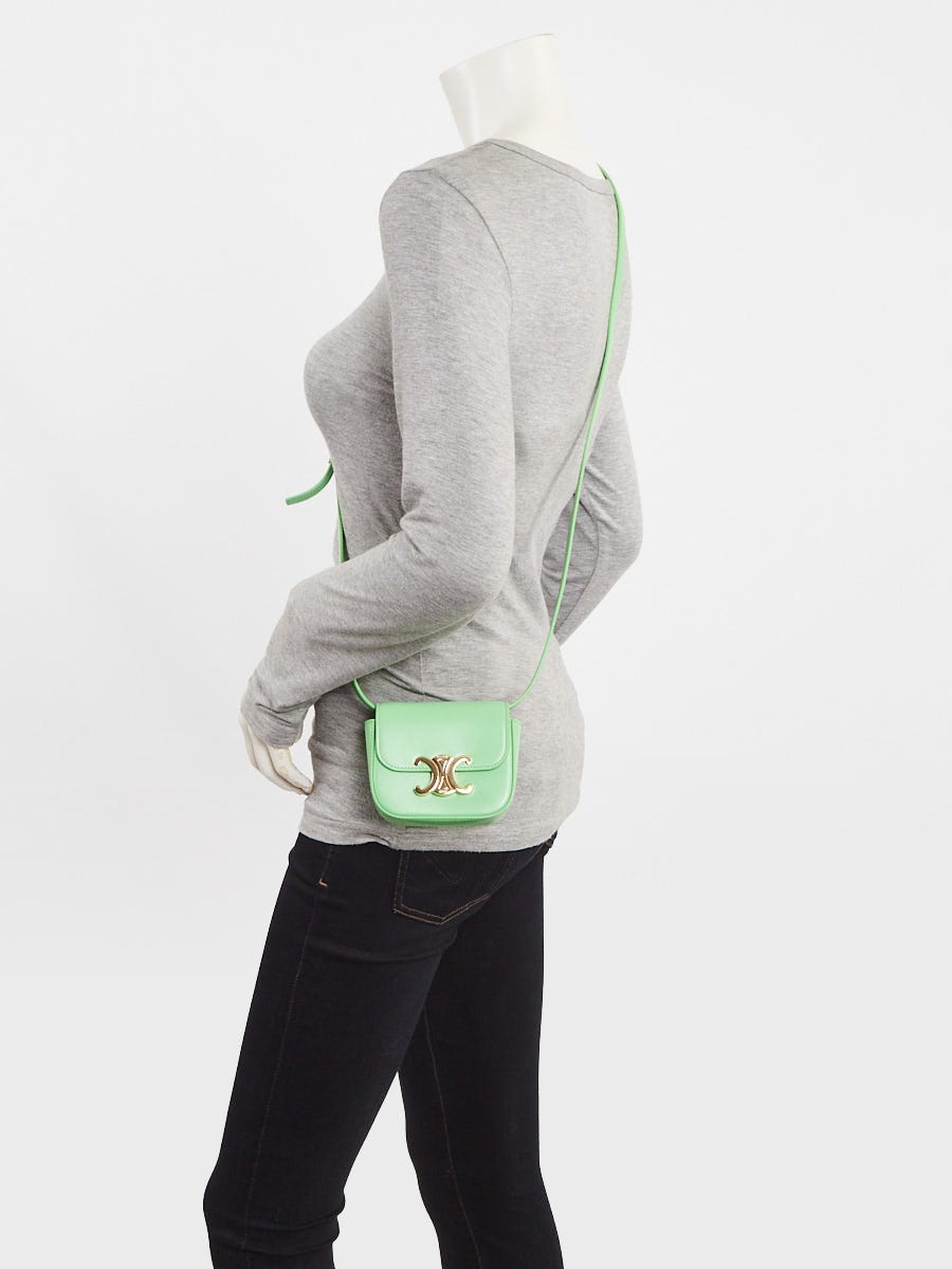Celine Bright Green Calfskin Leather Mini Claude Triomphe Crossbody Bag