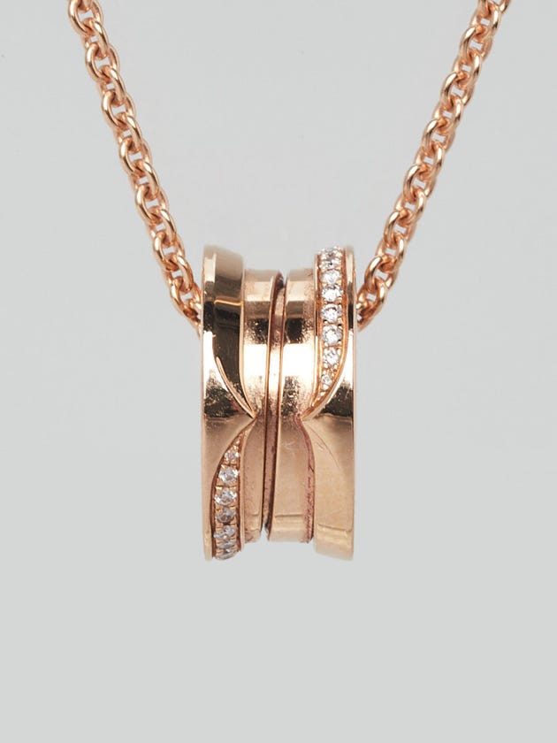 Bvlgari 18k Rose Gold and Demi-Pave Diamond B.Zero1 Pendant Necklace