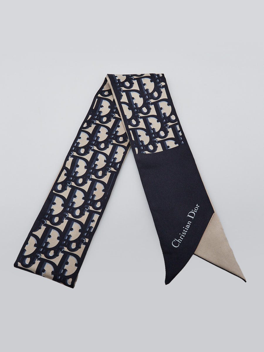 Christian Dior Navy Blue Silk Oblique Mitzah Twilly Scarf
