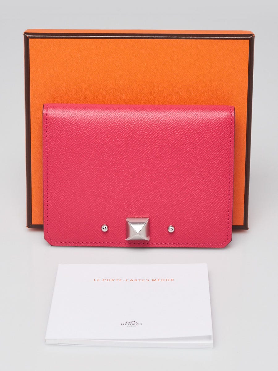 Hermes Rose Extreme Madame Calfskin Palladium Plated Medor Card Holder