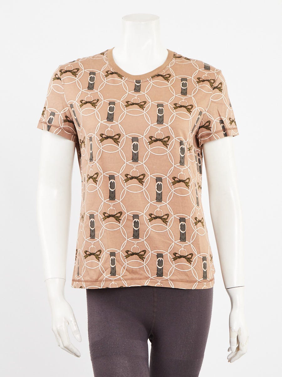 Hermes Brown Cotton Printed T-Shirt Size 6/38
