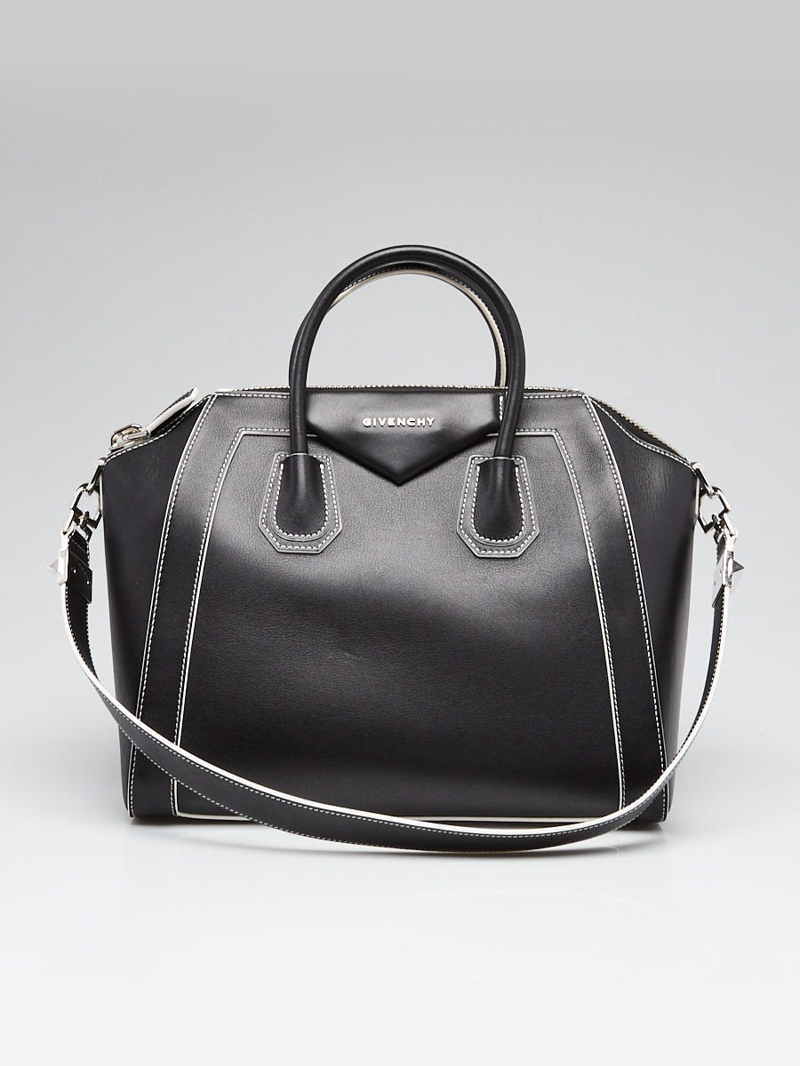 Givenchy Black Calfskin Leather Contrast Stitch Medium Antigona Bag
