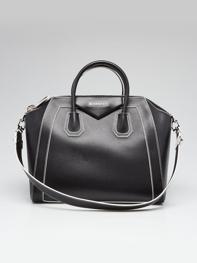 Givenchy Black Calfskin Leather Contrast Stitch Medium Antigona Bag