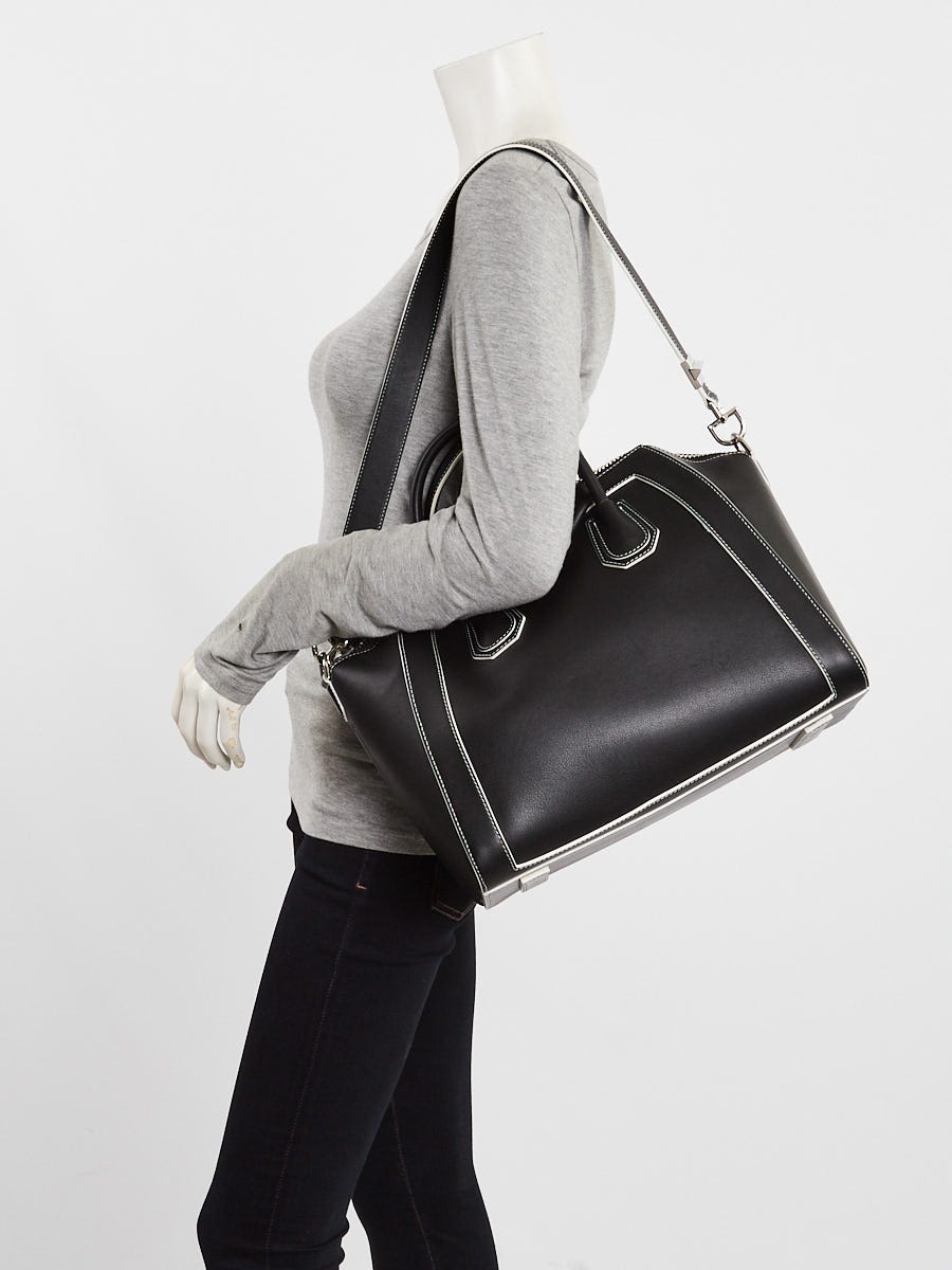 Givenchy Black Calfskin Leather Contrast Stitch Medium Antigona Bag