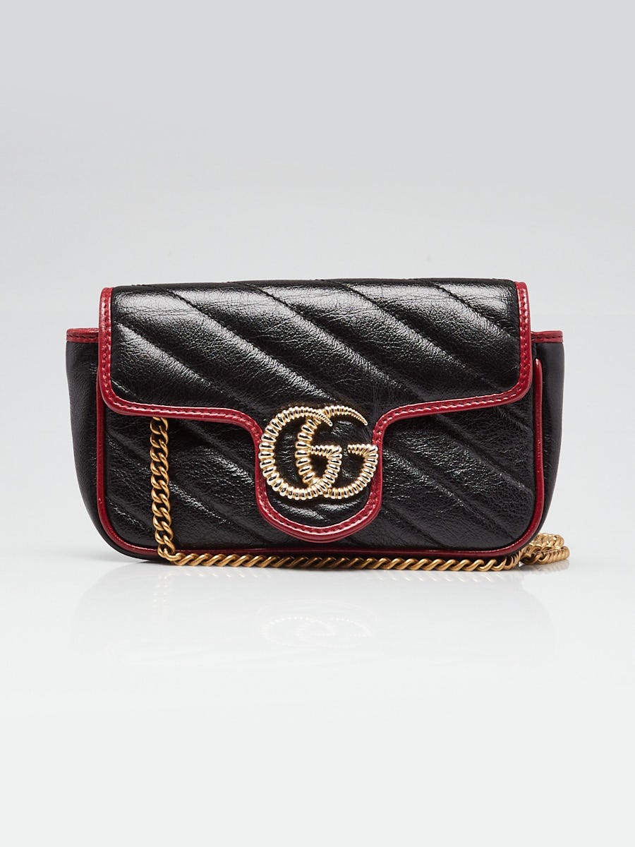 Gucci Black/Red Quilted Leather Marmont Super Mini Torchon