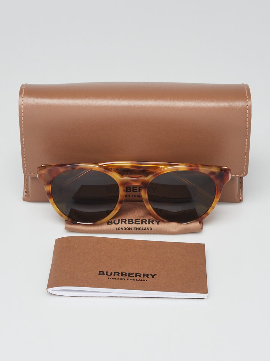 Burberry Brown Havana Plastic Round Frame Sunglasses - B4326