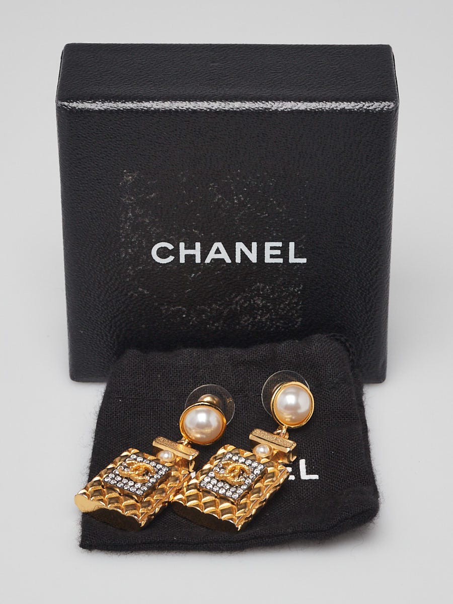 Chanel Goldtone Metal and Faux Pearl Perfume Bottle Drop Earrings