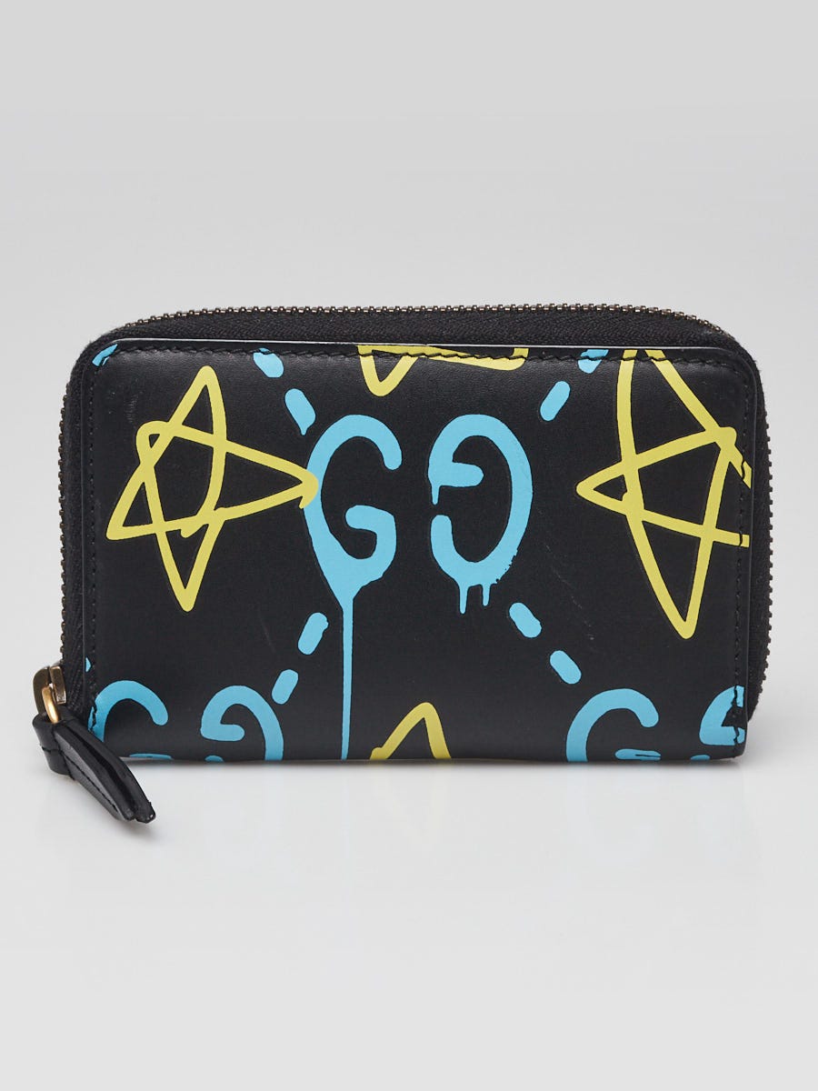 Gucci Black/Blue Gucci Ghost Print Leather Zippy Card Holder