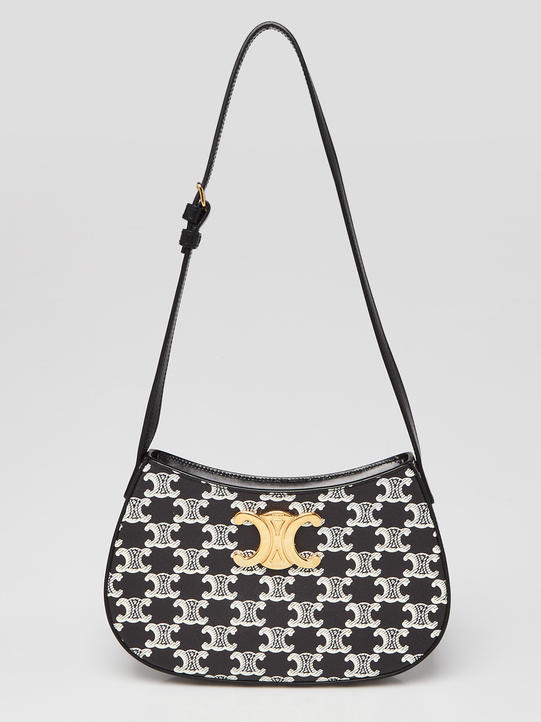 Celine Black/White Triomphe Print Coated Canvas Tilly Shoulder Bag