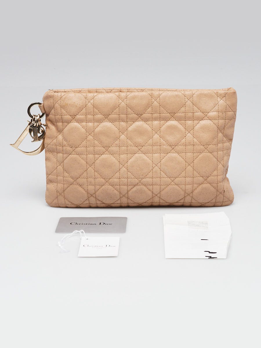 Christian Dior Beige Cannage Quilted Coated Canvas Panarea Clutch Bag