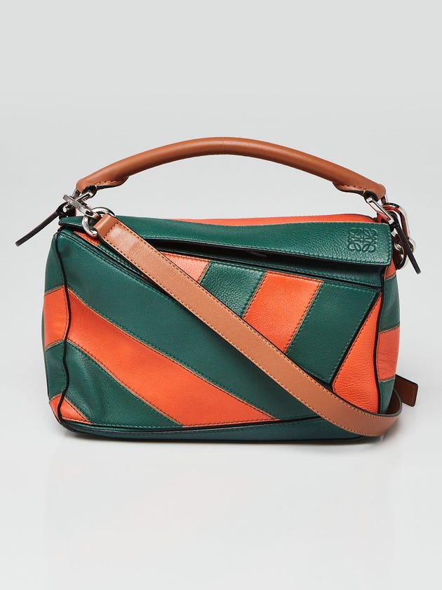 Loewe Orange/Green Calfskin Leather Small Puzzle Bag
