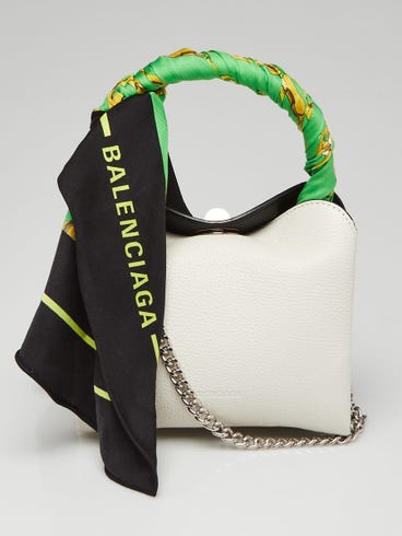 Balenciaga White Leather Flap Scarf XS Bag