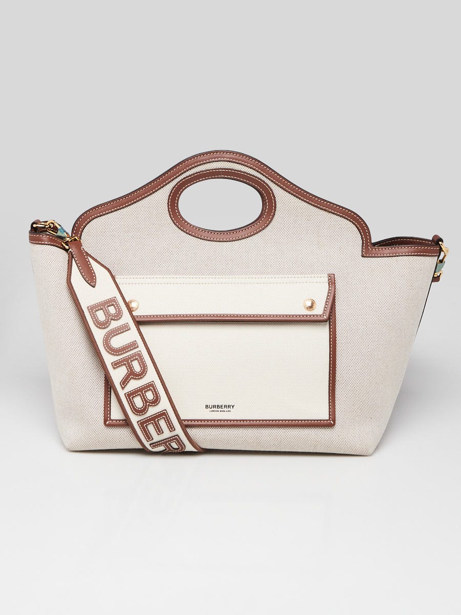 Burberry Beige/Brown Canvas/Leather Small Soft Pocket Tote Bag