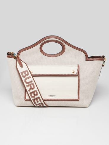 Burberry Beige/Brown Canvas/Leather Small Soft Pocket Tote Bag